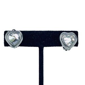 Taxeco Mexico Sterling Silver And Abalone Shell Heart Clip On Earrings (5488)